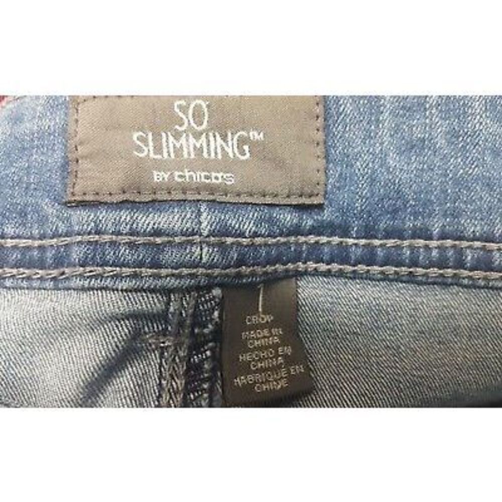 Chicos SO SLIMMING Blue Crop Capri Jeans Size 1 Medium Bedazzled  Pockets - Picture 5 of 6